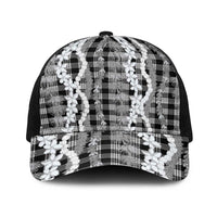 Hawaiian Ohia Lehua Lei Baseball Net Cap Plaid Palaka Eleele Pattern LT9 One Size Black Black - Polynesian Pride