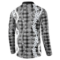 Hawaiian Ohia Lehua Lei Button Sweatshirt Plaid Palaka Eleele Pattern - Polynesian Pride