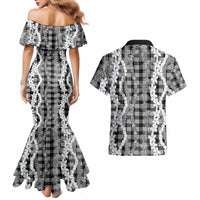 Hawaiian Ohia Lehua Lei Couples Matching Mermaid Dress and Hawaiian Shirt Plaid Palaka Eleele Pattern LT9 - Polynesian Pride