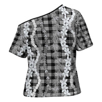 Hawaiian Ohia Lehua Lei Cross Shoulder Shirt Plaid Palaka Eleele Pattern - Polynesian Pride