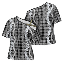 Hawaiian Ohia Lehua Lei Cross Shoulder Shirt Plaid Palaka Eleele Pattern LT9 - Polynesian Pride