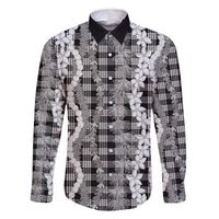 Hawaiian Ohia Lehua Lei Family Matching Long Sleeve Bodycon Dress and Hawaiian Shirt Plaid Palaka Eleele Pattern - Polynesian Pride