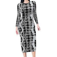 Hawaiian Ohia Lehua Lei Family Matching Long Sleeve Bodycon Dress and Hawaiian Shirt Plaid Palaka Eleele Pattern - Polynesian Pride