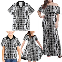 Hawaiian Ohia Lehua Lei Family Matching Off Shoulder Maxi Dress and Hawaiian Shirt Plaid Palaka Eleele Pattern LT9 - Polynesian Pride