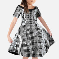 Hawaiian Ohia Lehua Lei Family Matching Puletasi and Hawaiian Shirt Plaid Palaka Eleele Pattern LT9 Daughter's Dress Black - Polynesian Pride