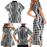 Hawaiian Ohia Lehua Lei Family Matching Short Sleeve Bodycon Dress and Hawaiian Shirt Plaid Palaka Eleele Pattern - Polynesian Pride