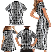 Hawaiian Ohia Lehua Lei Family Matching Short Sleeve Bodycon Dress and Hawaiian Shirt Plaid Palaka Eleele Pattern - Polynesian Pride