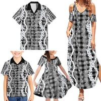 Hawaiian Ohia Lehua Lei Family Matching Summer Maxi Dress and Hawaiian Shirt Plaid Palaka Eleele Pattern - Polynesian Pride