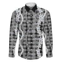 Hawaiian Ohia Lehua Lei Family Matching Tank Maxi Dress and Hawaiian Shirt Plaid Palaka Eleele Pattern LT9 Dad's Shirt - Long Sleeve Black - Polynesian Pride