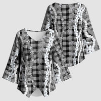 Hawaiian Ohia Lehua Lei Kimono Sleeve Blouse Plaid Palaka Eleele Pattern - Polynesian Pride