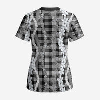 Hawaiian Ohia Lehua Lei Scrub Top Plaid Palaka Eleele Pattern - Polynesian Pride