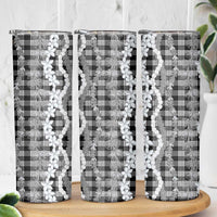 Hawaiian Ohia Lehua Lei Skinny Tumbler Plaid Palaka Eleele Pattern - Polynesian Pride