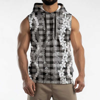 Hawaiian Ohia Lehua Lei Sleeveless Hoodie Plaid Palaka Eleele Pattern - Polynesian Pride