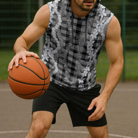 Hawaiian Ohia Lehua Lei Sleeveless Hoodie Plaid Palaka Eleele Pattern - Polynesian Pride