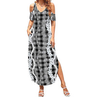 Hawaiian Ohia Lehua Lei Summer Maxi Dress Plaid Palaka Eleele Pattern - Polynesian Pride