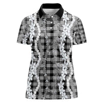 Hawaiian Ohia Lehua Lei Women Polo Shirt Plaid Palaka Eleele Pattern - Polynesian Pride