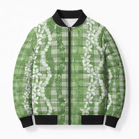 Hawaiian Ohia Lehua Lei Bomber Puffer Jacket Plaid Palaka Omaomao Pattern - Polynesian Pride
