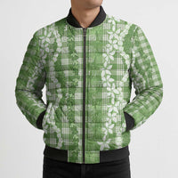 Hawaiian Ohia Lehua Lei Bomber Puffer Jacket Plaid Palaka Omaomao Pattern - Polynesian Pride