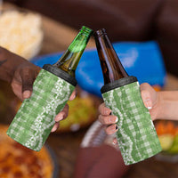 Hawaiian Ohia Lehua Lei 4 in 1 Can Cooler Tumbler Plaid Palaka Omaomao Pattern - Polynesian Pride