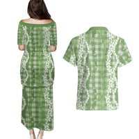 Hawaiian Ohia Lehua Lei Couples Matching Puletasi and Hawaiian Shirt Plaid Palaka Omaomao Pattern LT9 - Polynesian Pride
