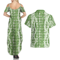 Hawaiian Ohia Lehua Lei Couples Matching Summer Maxi Dress and Hawaiian Shirt Plaid Palaka Omaomao Pattern LT9 - Polynesian Pride