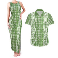 Hawaiian Ohia Lehua Lei Couples Matching Tank Maxi Dress and Hawaiian Shirt Plaid Palaka Omaomao Pattern LT9 Green - Polynesian Pride