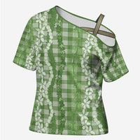 Hawaiian Ohia Lehua Lei Cross Shoulder Shirt Plaid Palaka Omaomao Pattern - Polynesian Pride