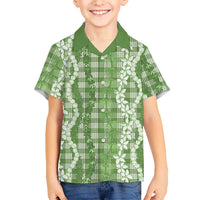 Hawaiian Ohia Lehua Lei Family Matching Long Sleeve Bodycon Dress and Hawaiian Shirt Plaid Palaka Omaomao Pattern LT9 - Polynesian Pride