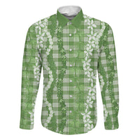 Hawaiian Ohia Lehua Lei Family Matching Mermaid Dress and Hawaiian Shirt Plaid Palaka Omaomao Pattern LT9 Dad's Shirt - Long Sleeve Green - Polynesian Pride