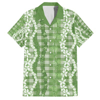 Hawaiian Ohia Lehua Lei Family Matching Off The Shoulder Long Sleeve Dress and Hawaiian Shirt Plaid Palaka Omaomao Pattern LT9 Dad's Shirt - Short Sleeve Green - Polynesian Pride