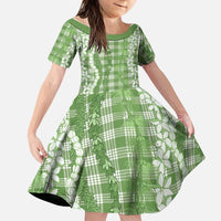 Hawaiian Ohia Lehua Lei Family Matching Off Shoulder Maxi Dress and Hawaiian Shirt Plaid Palaka Omaomao Pattern - Polynesian Pride