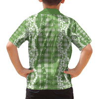 Hawaiian Ohia Lehua Lei Family Matching Off Shoulder Short Dress and Hawaiian Shirt Plaid Palaka Omaomao Pattern - Polynesian Pride