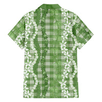 Hawaiian Ohia Lehua Lei Family Matching Off Shoulder Short Dress and Hawaiian Shirt Plaid Palaka Omaomao Pattern - Polynesian Pride