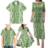 Hawaiian Ohia Lehua Lei Family Matching Puletasi and Hawaiian Shirt Plaid Palaka Omaomao Pattern LT9 - Polynesian Pride