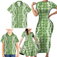 Hawaiian Ohia Lehua Lei Family Matching Short Sleeve Bodycon Dress and Hawaiian Shirt Plaid Palaka Omaomao Pattern LT9 - Polynesian Pride