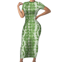 Hawaiian Ohia Lehua Lei Family Matching Short Sleeve Bodycon Dress and Hawaiian Shirt Plaid Palaka Omaomao Pattern - Polynesian Pride