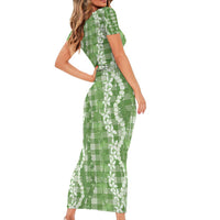 Hawaiian Ohia Lehua Lei Family Matching Short Sleeve Bodycon Dress and Hawaiian Shirt Plaid Palaka Omaomao Pattern LT9 - Polynesian Pride