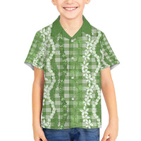 Hawaiian Ohia Lehua Lei Family Matching Short Sleeve Bodycon Dress and Hawaiian Shirt Plaid Palaka Omaomao Pattern LT9 - Polynesian Pride