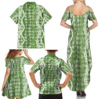 Hawaiian Ohia Lehua Lei Family Matching Summer Maxi Dress and Hawaiian Shirt Plaid Palaka Omaomao Pattern - Polynesian Pride