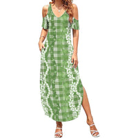 Hawaiian Ohia Lehua Lei Family Matching Summer Maxi Dress and Hawaiian Shirt Plaid Palaka Omaomao Pattern - Polynesian Pride