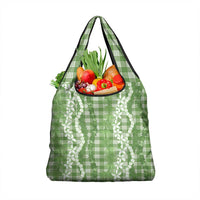 Hawaiian Ohia Lehua Lei Grocery Bag Plaid Palaka Omaomao Pattern - Polynesian Pride