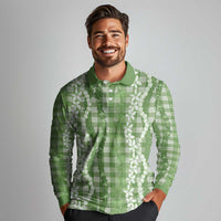 Hawaiian Ohia Lehua Lei Long Sleeve Polo Shirt Plaid Palaka Omaomao Pattern - Polynesian Pride