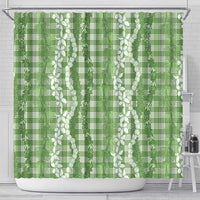 Hawaiian Ohia Lehua Lei Shower Curtain Plaid Palaka Omaomao Pattern - Polynesian Pride