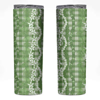 Hawaiian Ohia Lehua Lei Skinny Tumbler Plaid Palaka Omaomao Pattern - Polynesian Pride