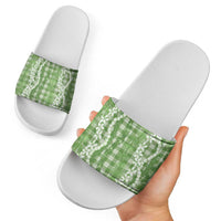 Hawaiian Ohia Lehua Lei Slide Sandals Plaid Palaka Omaomao Pattern - Polynesian Pride