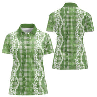 Hawaiian Ohia Lehua Lei Women Polo Shirt Plaid Palaka Omaomao Pattern - Polynesian Pride