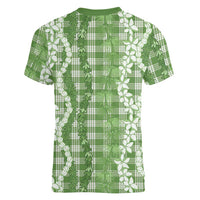 Hawaiian Ohia Lehua Lei Women V-Neck T-Shirt Plaid Palaka Omaomao Pattern LT9 - Polynesian Pride