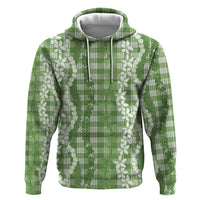 Hawaiian Ohia Lehua Lei Zip Hoodie Plaid Palaka Omaomao Pattern - Polynesian Pride