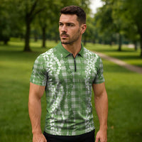 Hawaiian Ohia Lehua Lei Zipper Polo Shirt Plaid Palaka Omaomao Pattern - Polynesian Pride