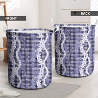 Hawaiian Ohia Lehua Lei Laundry Basket Plaid Palaka Uliuli hohonu Pattern - Polynesian Pride